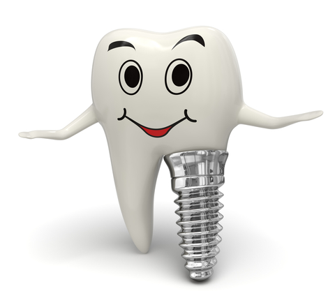 Cartoon tooth with an implant on it